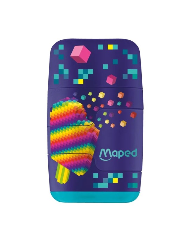 TAILLE CRAYON 2 TROU + GOMME PIXEL PARTY MAPED