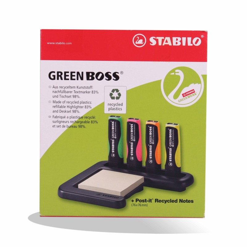 POCH 4 FLUO GREEN BOSS + SUPORT + SN STABILO