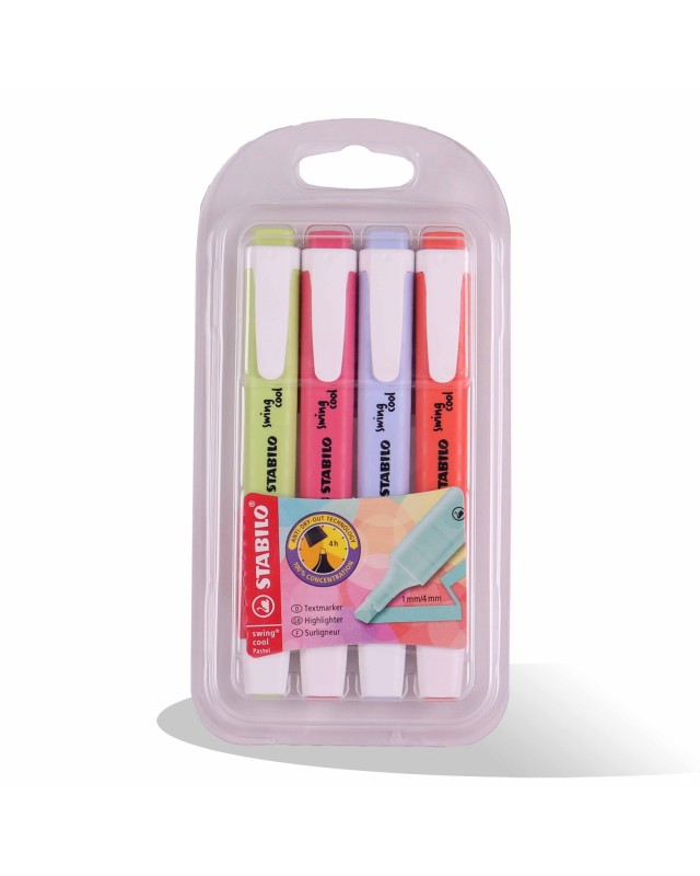 POCH DE 4 FLUO SWING COOL PASTEL STABILO