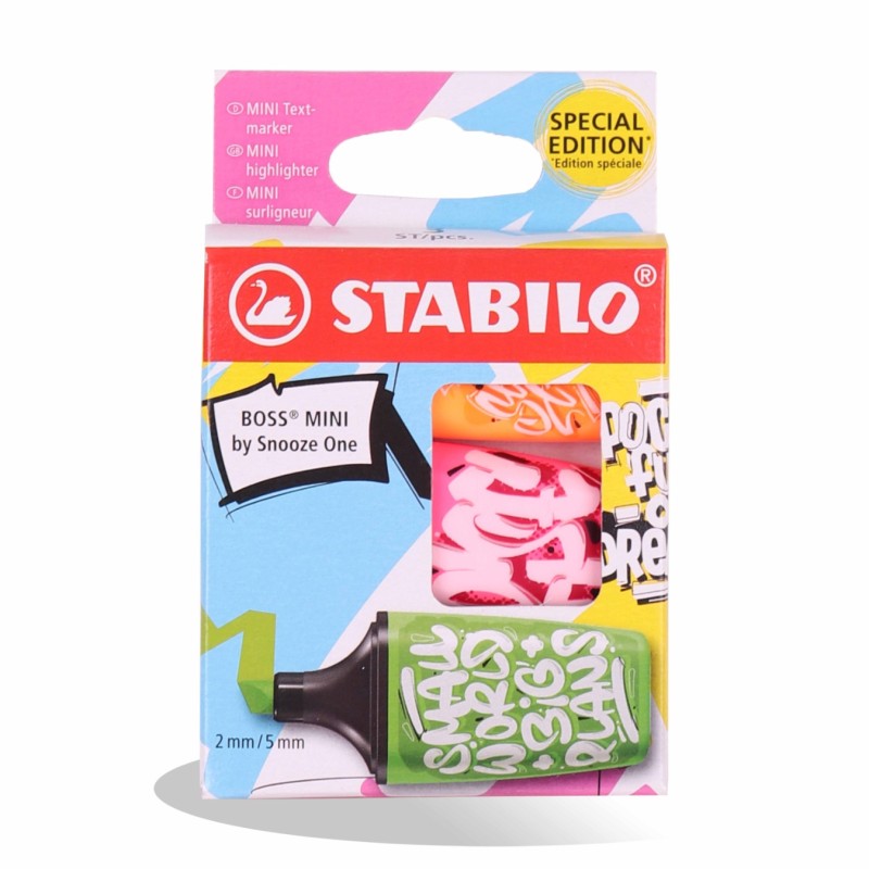 POCH DE 3 FLUO MINI BOSS SNOOZE STABILO