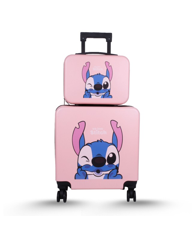 VALISE DISNEY CARRE 35 LITRES - 2 PIÈCES - STITCH ROSE