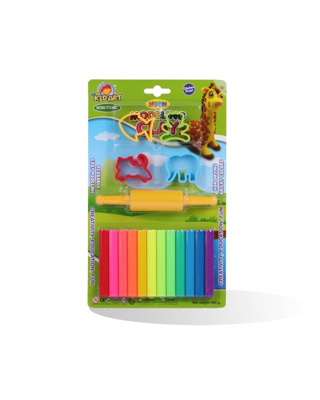 PATE A MODELER DE 12 FLUO + MOULES KIDART