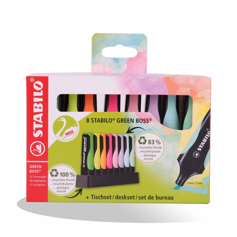 POCH 8 FLUO GREEN BOSS + SUPORT STABILO