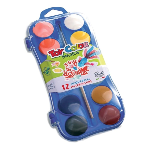 Aquarelles de 12 couleurs avec pinceau - TOY COLOR 704