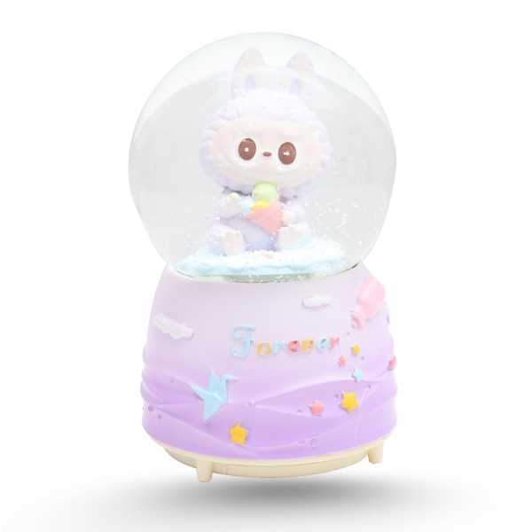 Boule De Neige Musicale Avec Lumière LED Variable - Labubu Violet