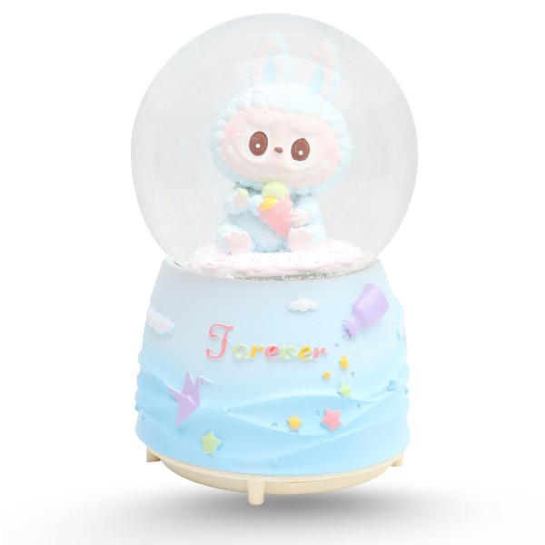 Boule De Neige Musicale Avec Lumière LED Variable - Labubu Bleu