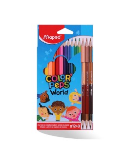 CRAYON COUL 12/18 + 3 DUO WORLD MAPED