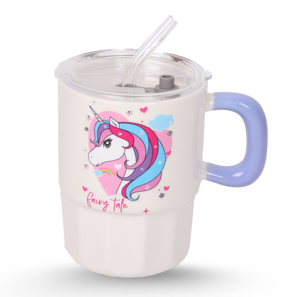 Tasse Cylindrique Blanc Avec Paille - Unicorn