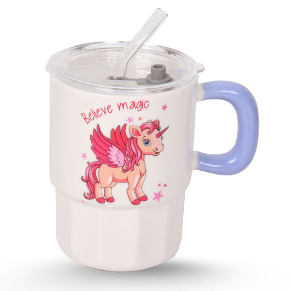 Tasse Cylindrique Blanc Avec Paille - Unicorn