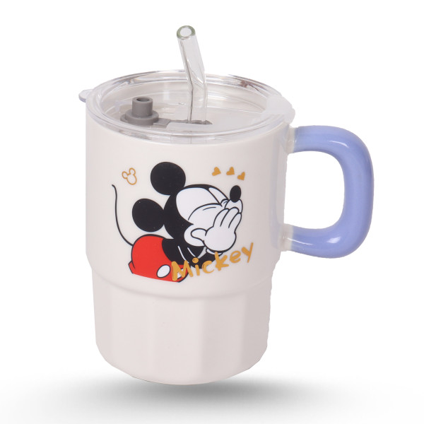 Tasse Cylindrique Blanc Avec Paille - Mickey & Minnie
