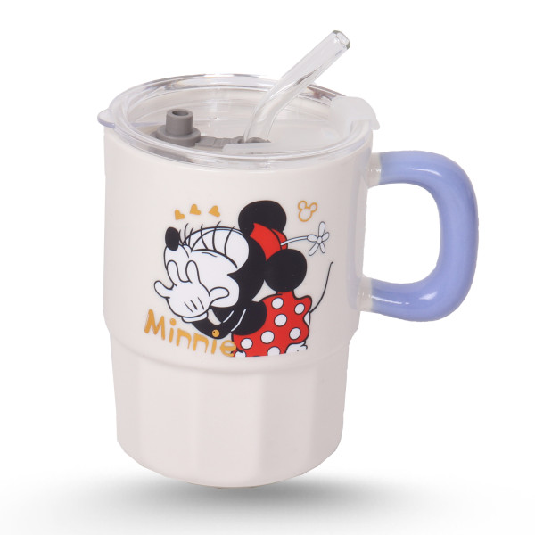 Tasse Cylindrique Blanc Avec Paille - Mickey & Minnie