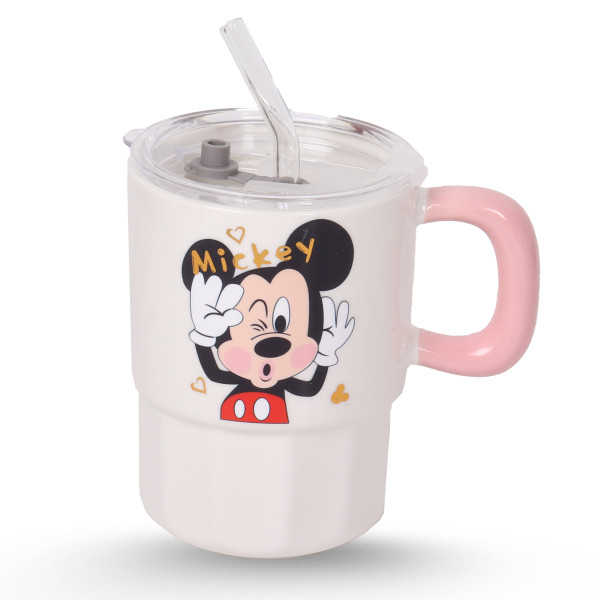 Tasse Cylindrique Blanc Avec Paille - Mickey & Minnie