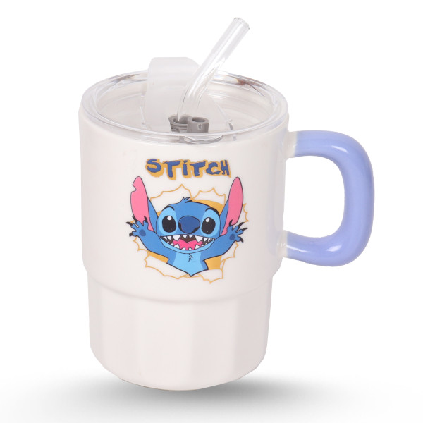 Tasse Cylindrique Blanc Avec Paille - Stitch