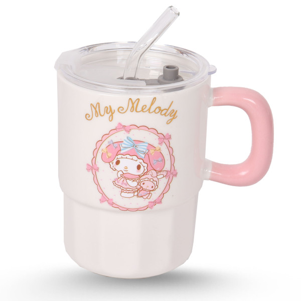 Tasse Cylindrique Blanc Avec Paille - My Melody
