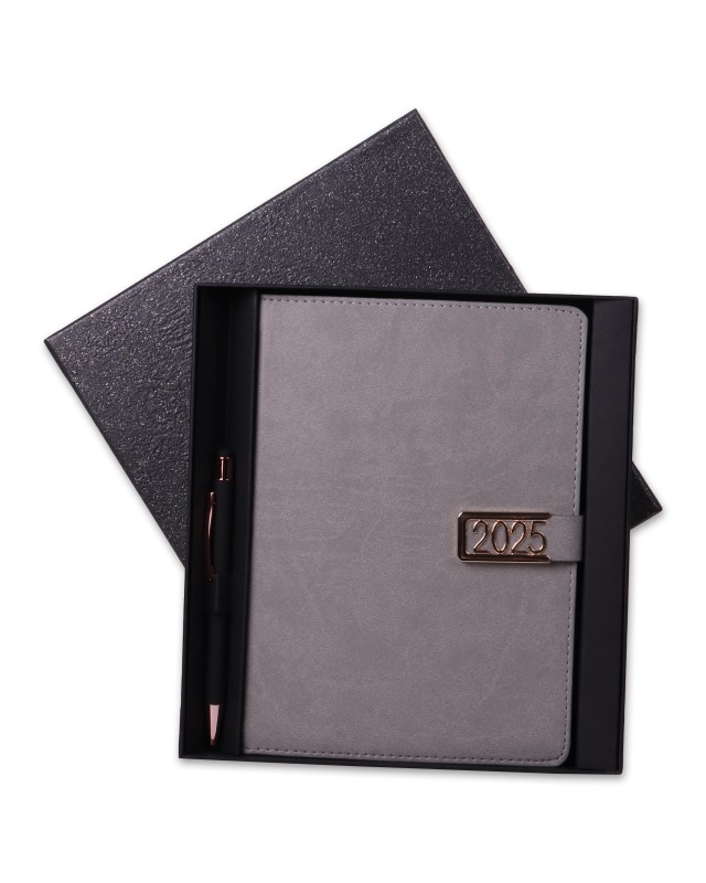 BOX AGENDA HAPPY S.CUIR + STYLO GRIS