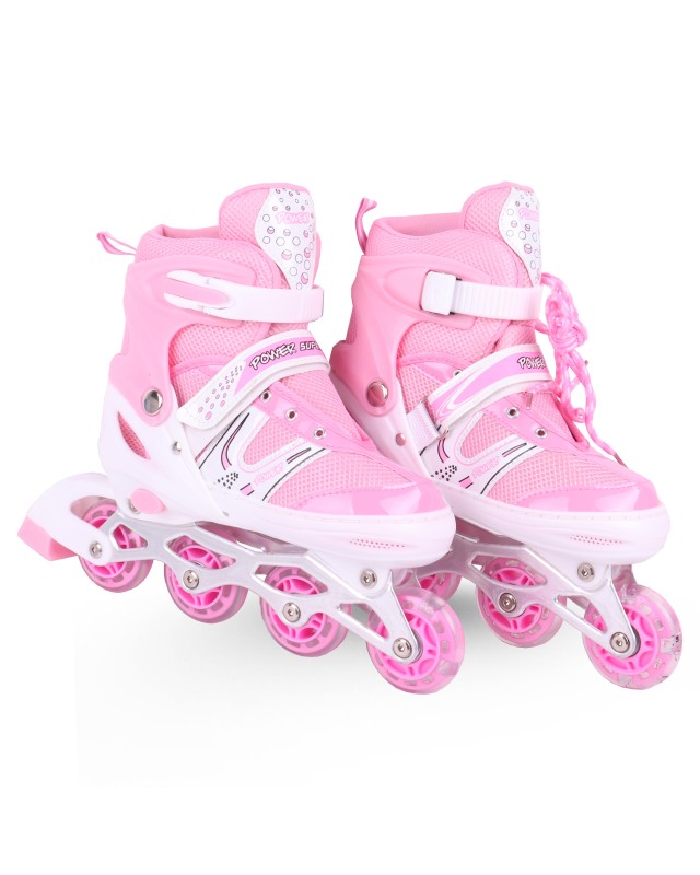 Chaussures de patinage ajustables – Coloris rose/blanc
