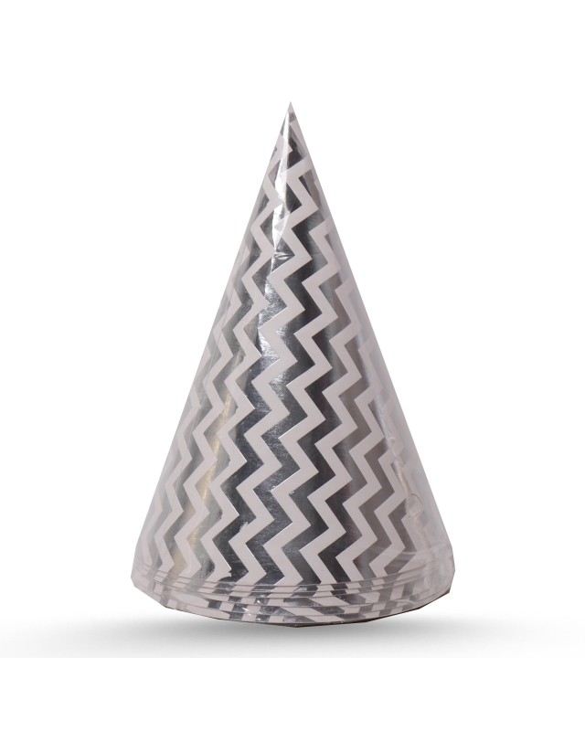 CHAPEAU ANNIVERSAIRE 6PCS ARGENT DORÉ MOTIF ZIGZAG