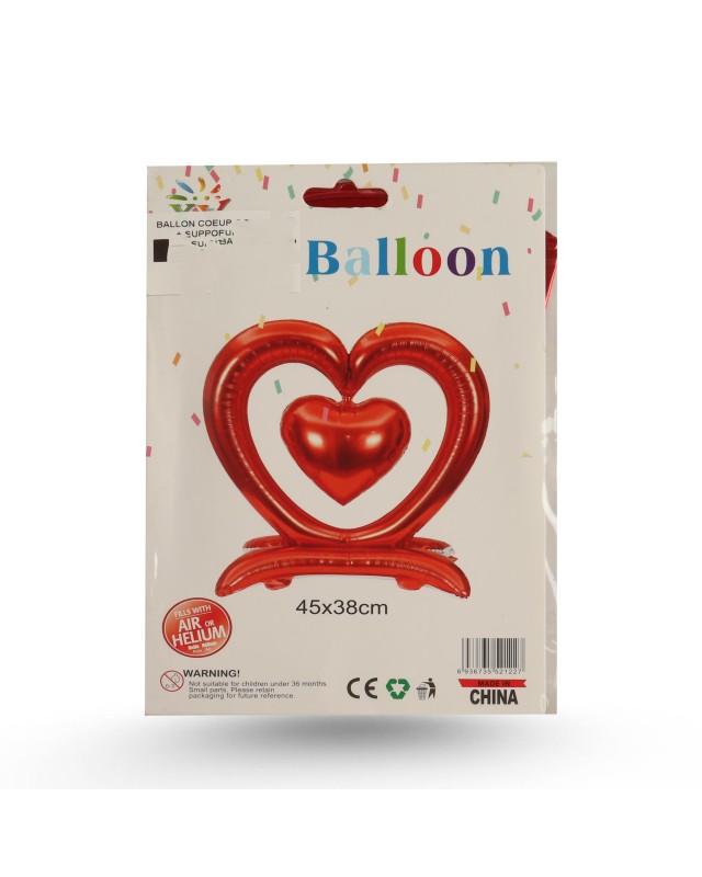 BALLON COEUR GONFLABLE + SUPPORT 45*38CM
