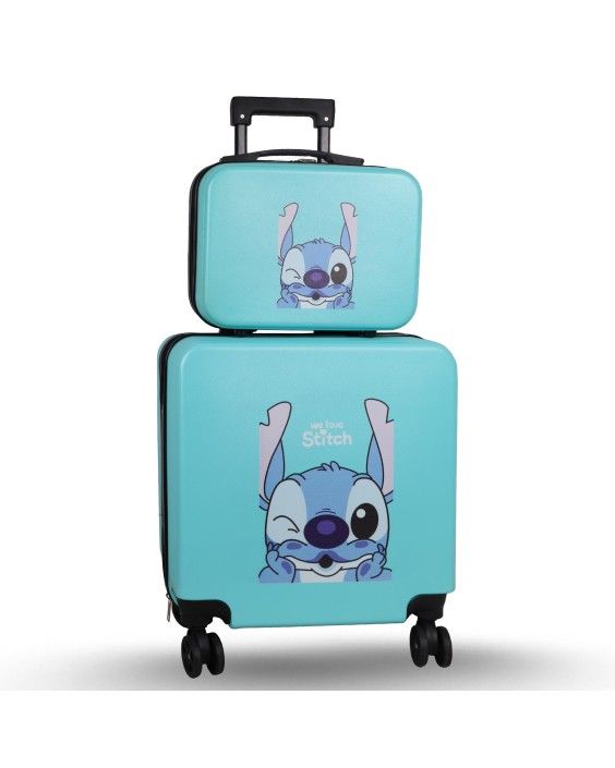 VALISE DISNEY CARRE 35 LITRES - 2 PIÈCES - STITCH BLEU