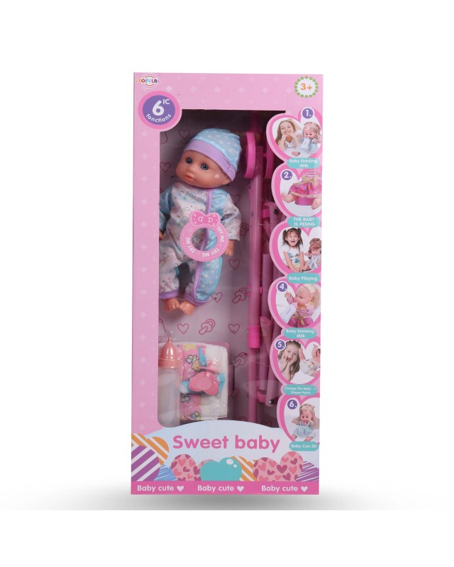 POUPÉE + POUSSETE + ACCESSOIRES AVEC 6 FONCTIONS