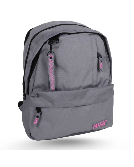 SAC A DOS 2 POCHES MUST TEAM - GRIS & ROSE